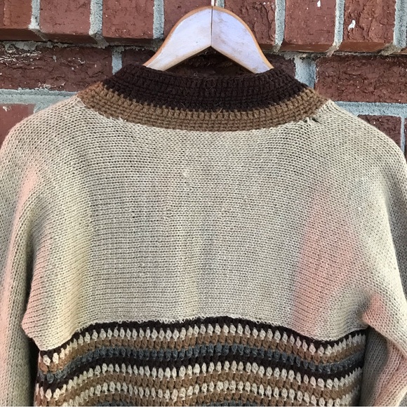 Handmade Knit Crochet Cardigan Grannycore Brown Tan Size Medium - Picture 8 of 13